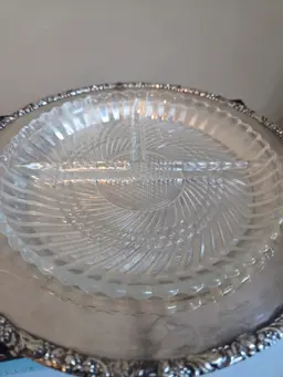 Vintage Silver "Primrose Plate" serving dish with glass insert