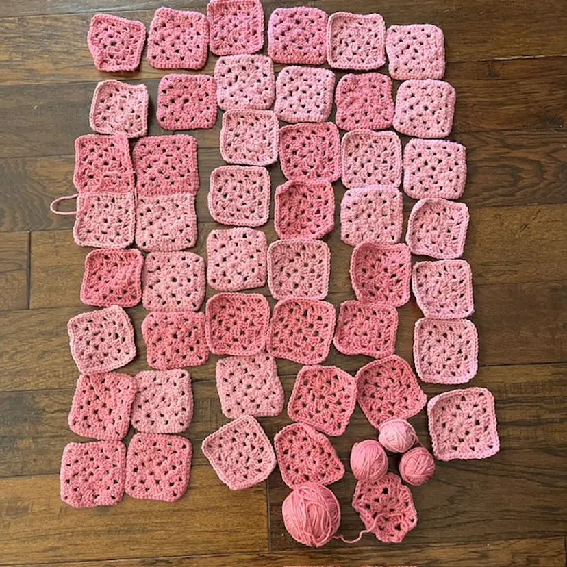 Granny Square Crochet Pink Baby or Lap Blanket - 46 Squares (4") Project