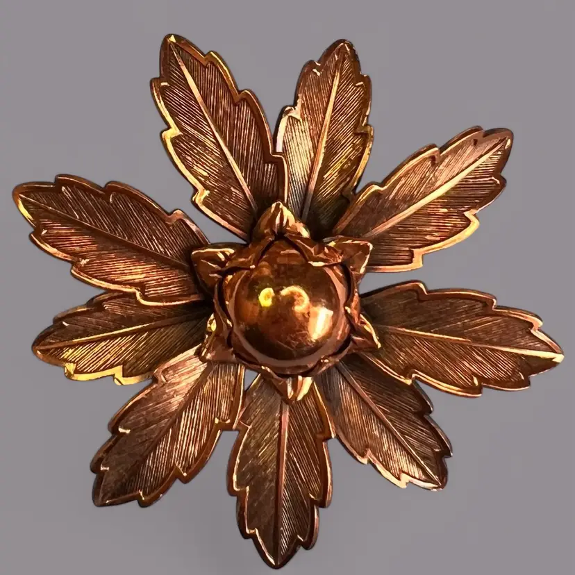 Vintage Mid Century Modern MCM Copper Brooch Pin 2.5” Diameter