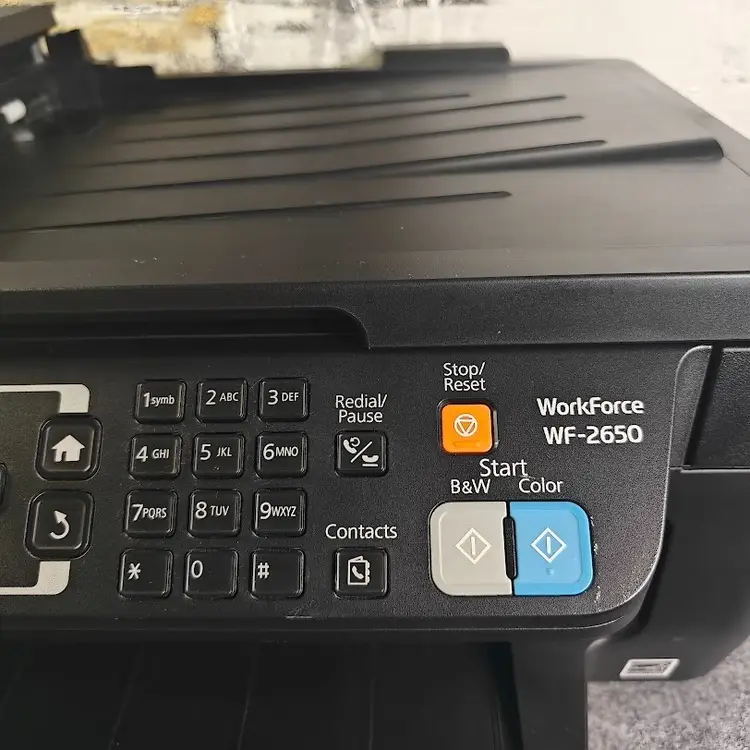 Epson WF-2650 Printer – Pre-Owned, Works, No Ink/Box, Top Paper Tray Missing