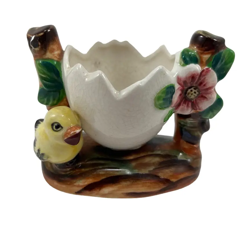 Hand Painted Made In Japan Chick And Egg Ceramic Planter