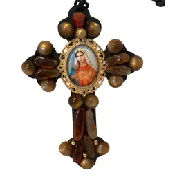 Handmade Immaculate Heart Of Mary 4” Cross Ornament Or Wall Hanging