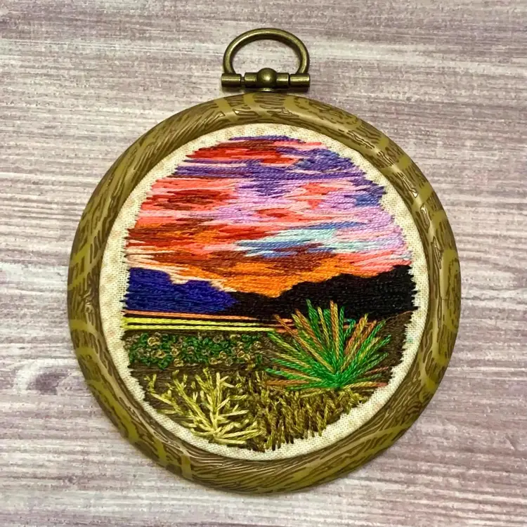 Desert Sunset Highway Hand-Embroidery - Mini 3” Hoop