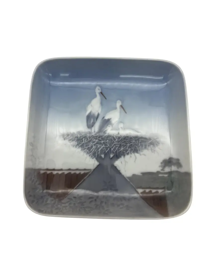 B&G Denmark Porcelain 5" Trinket Dish With Storks Design 1300 Storkereden 6583