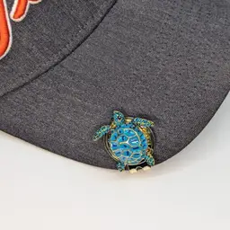 Enamel/Jeweled Sea Turtle Custom Golf Ball Marker with Magnetic Hat Clip - Blue