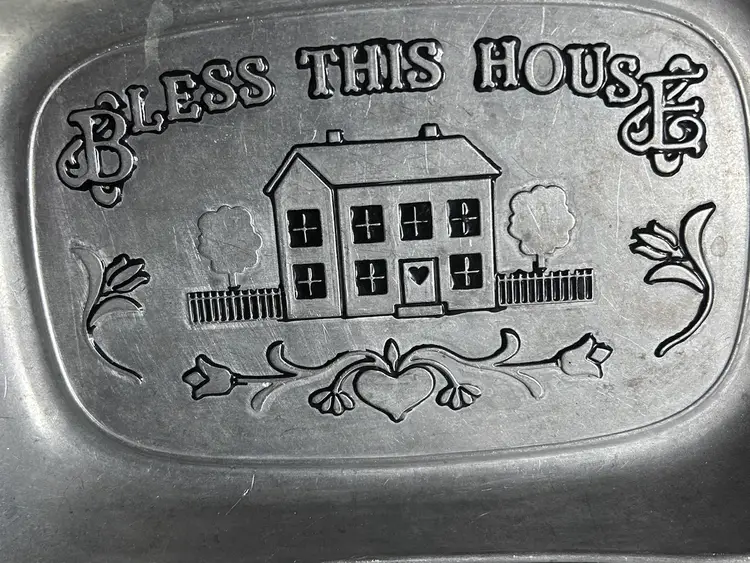 The Wilton Company Pewter Bless This House Bread Platter Serving Tray 10x7.5