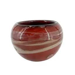Clarke Studios Red Swirl Art Glass Bowl SIGNED