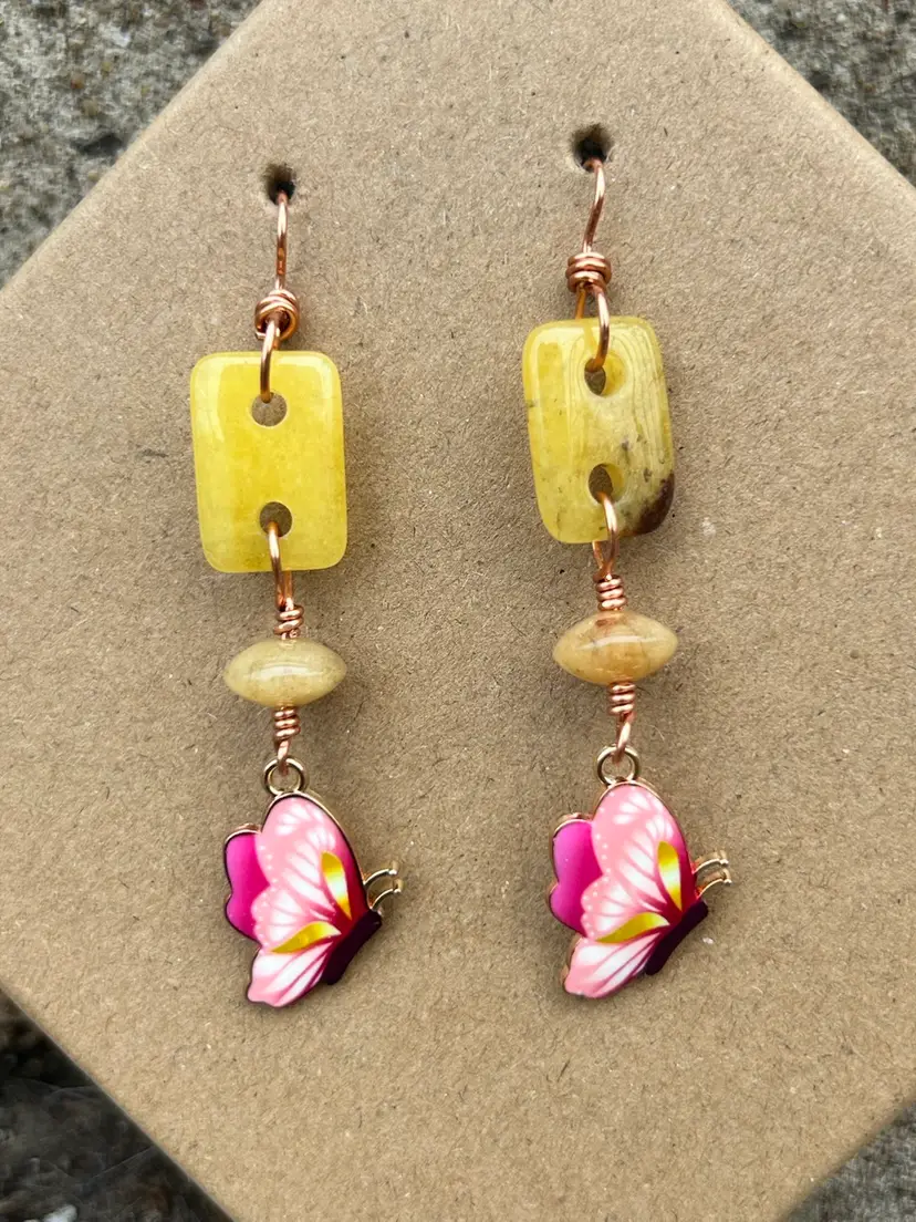 Handmade Gemstone & Butterfly Earrings By Me