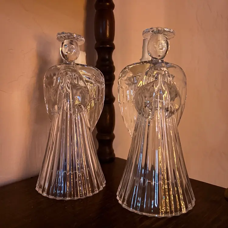 Vintage St George Crystal 24% Lead Crystal Praying Angel Candle Holder Pair