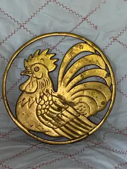 Vintage Brass Rooster Trivet 7”