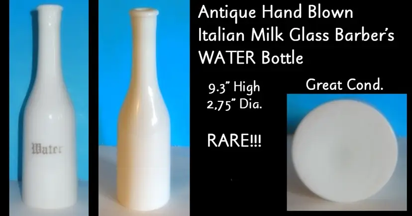 Antique RARE Italian Hand Blown White Opaline / Milk Glass Water Barber Bottle