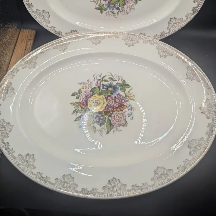 Vintage Set of 2 Sheffield Salem Symphony 1940's Serving Platters Fine China Floral 23K Gold.