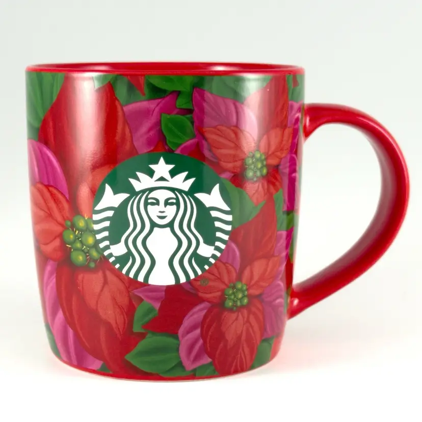 Starbucks 2020 Siren "Dot" Christmas Poinsettia Mug, 12oz Mermaid Ceramic Coffee Cup