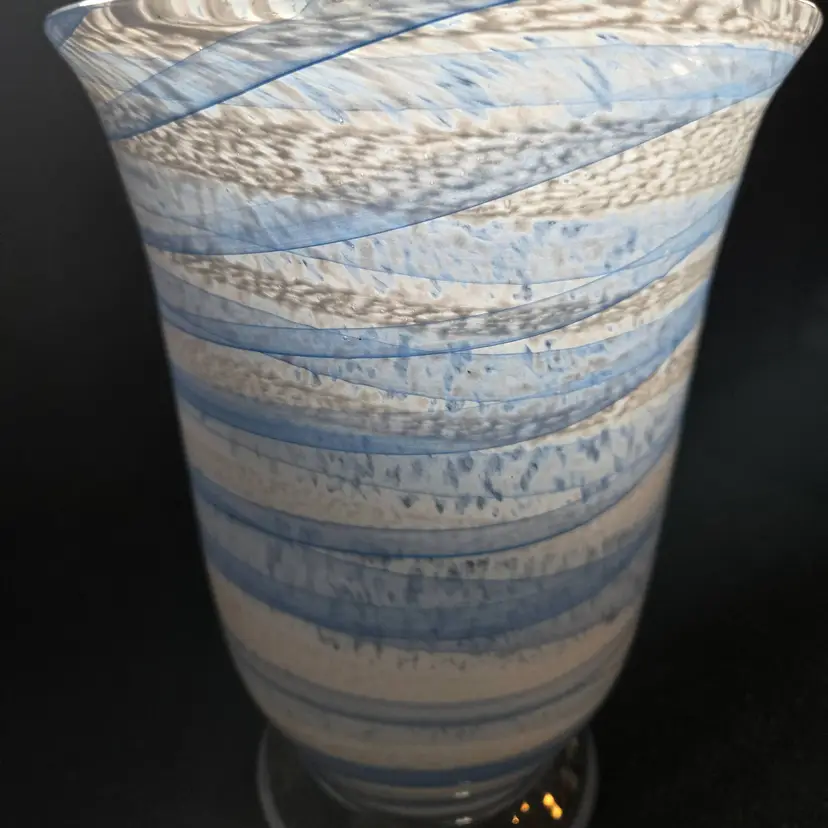 Sky blue and white swirl glass vase