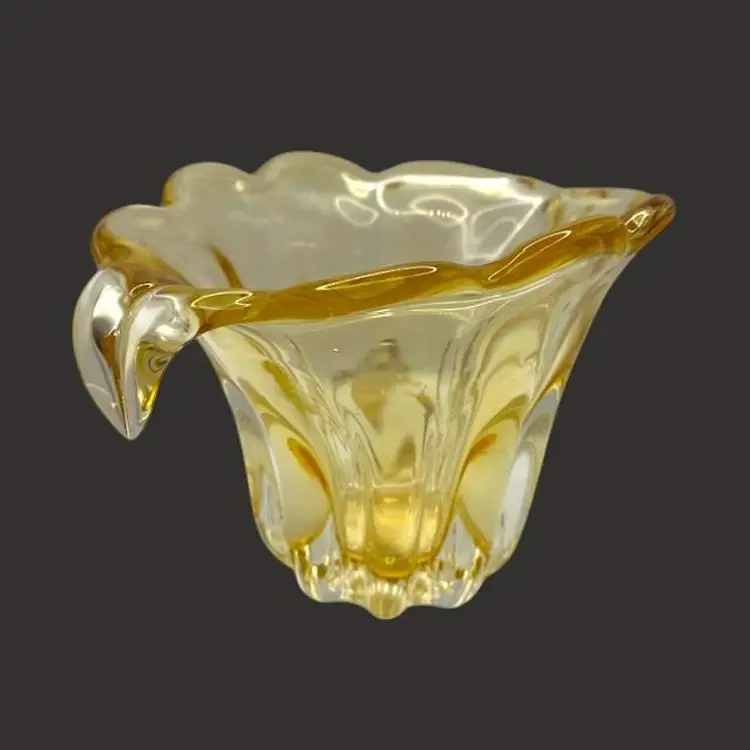 Art Glass Yellow Butterscotch Hand Blown Bowl Vase or Centerpiece 5.5" tall