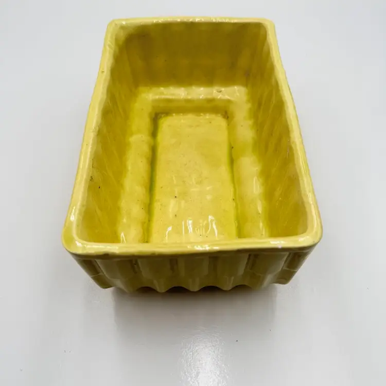 Mid Century Yellow And Gold Ceramic Rectangle Shaped Planter