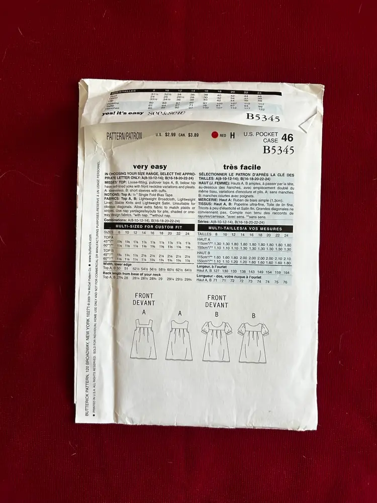 See & Sew Pattern B5345 Blouse 2 Ways Uncut FF Plus Size Sz 16-24