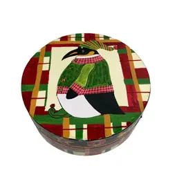 Coasters hand painted penguins lacquered paper Mâché. Six, 4” coasters with container And Lid