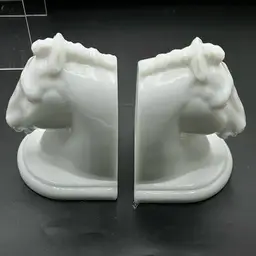 Vintage 1940s Indiana Milk Glass Horse Head Book Ends