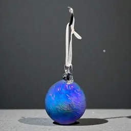 Hand Blown Studio Art Glass Christmas Ball Ornament Blue Iridescent Textured