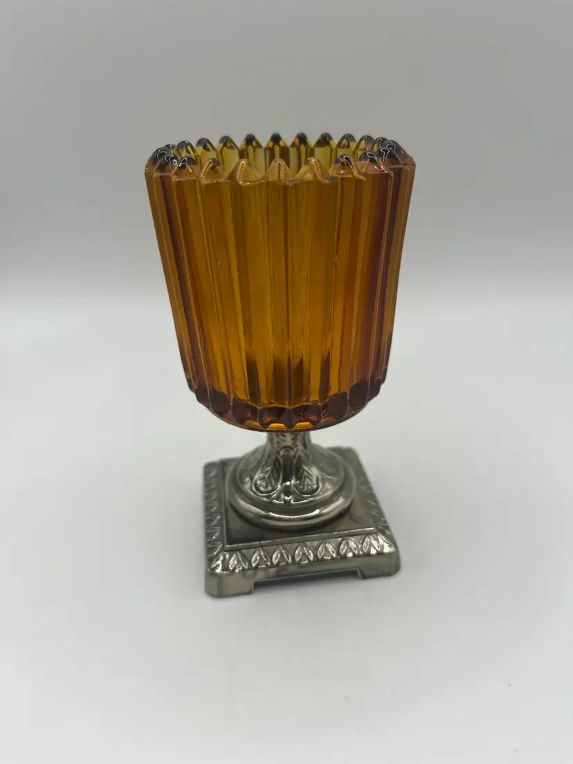 Vintage Amber Glass Pedestal Candle Holder