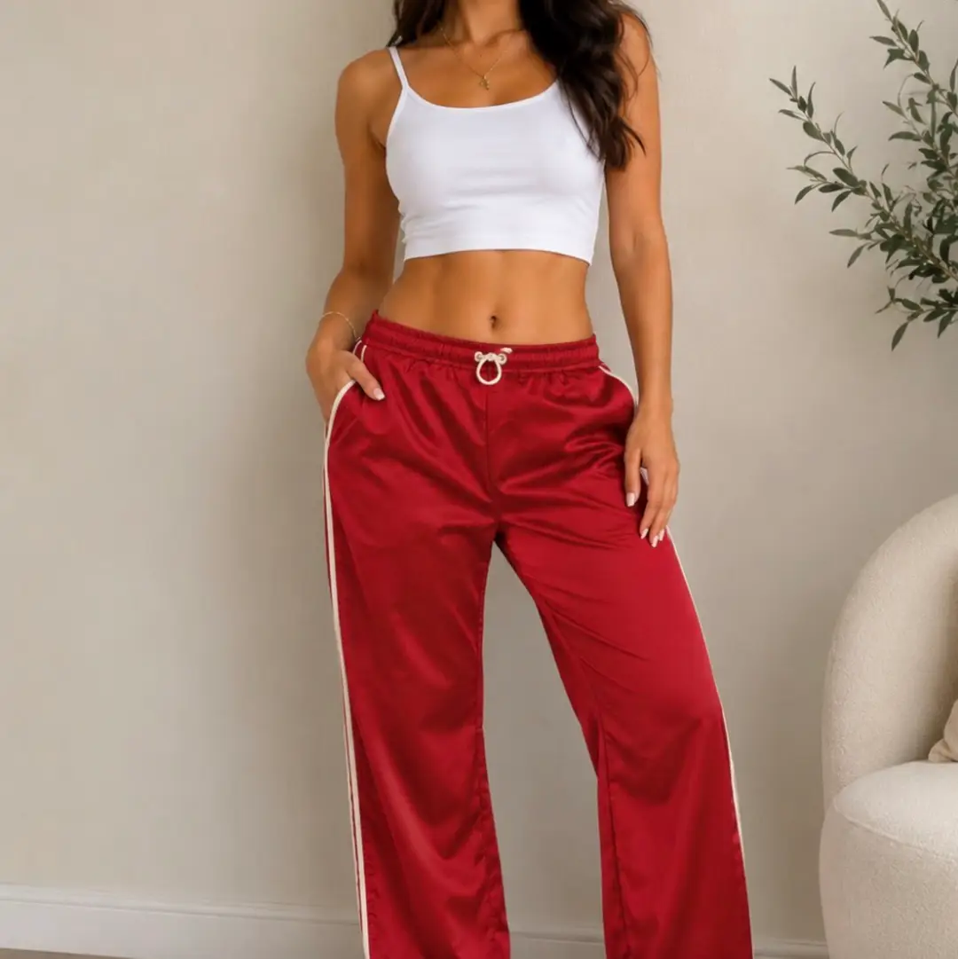 WAYF Red Satin Stripe Track Pants
