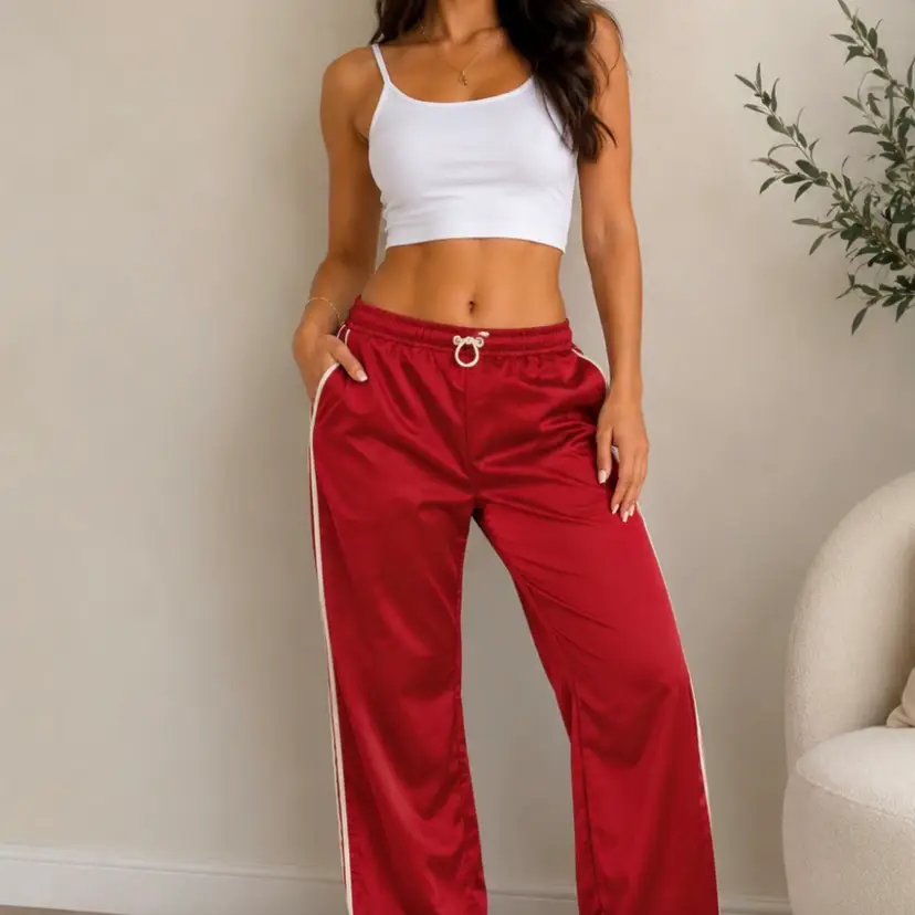 WAYF Red Satin Stripe Track Pants