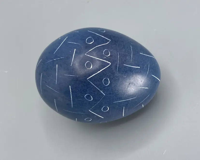 Blue Carved Stone Kenya Egg (with stand)