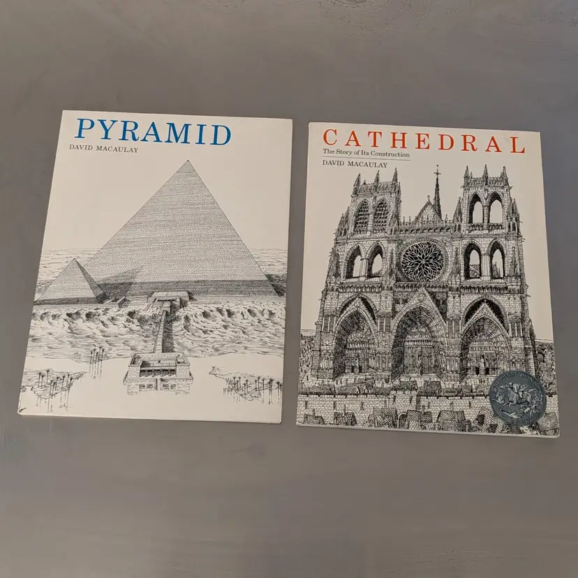 Vintage David Macaulay - Pyramid  (1975) and Cathedral (1973) Paperback