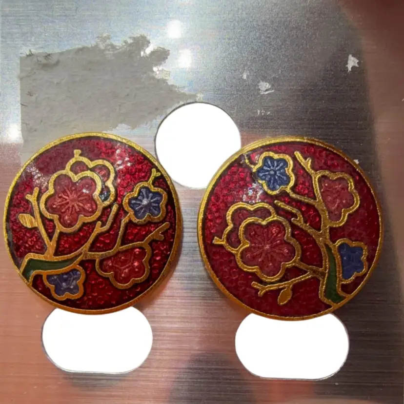 Vintage Floral Cloisonne Enamel Earrings