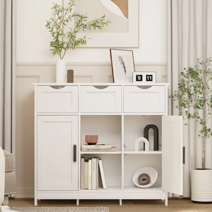 White Cabinet with Drawers and Shelves