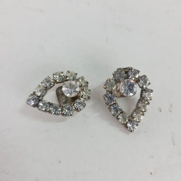 Vintage Rhinestone Pear Shoe Clips Solitaire Clear White 1" Classic Retro Fancy