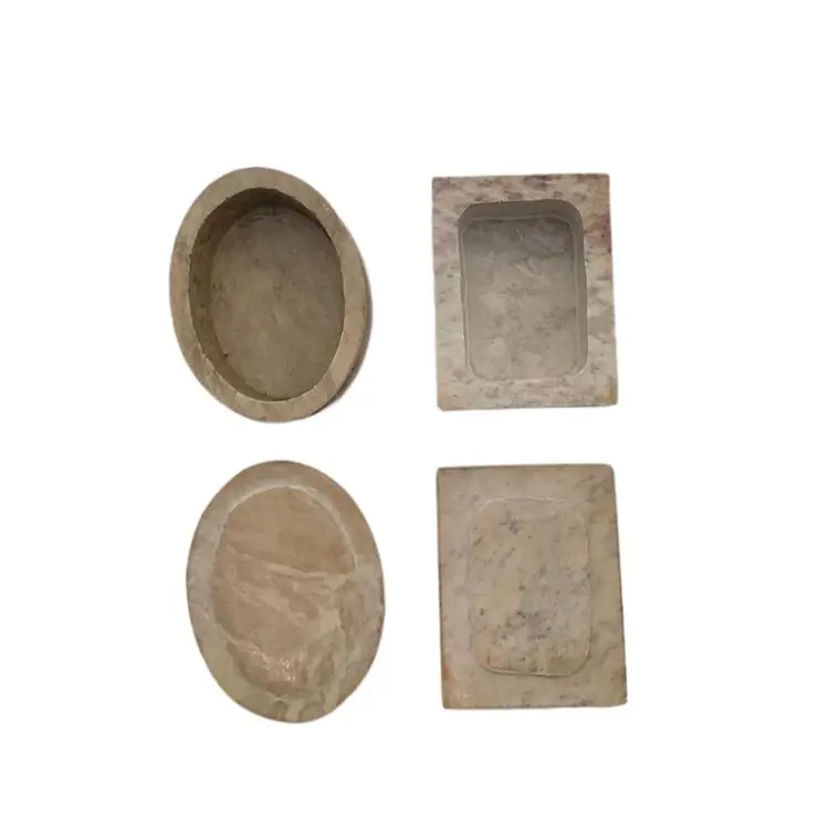 Small Soapstone Trinket Boxes with Inlay-Set of 2