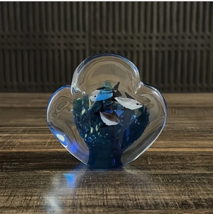 Vintage Art Glass Aquarium Fish Paperweight Heart