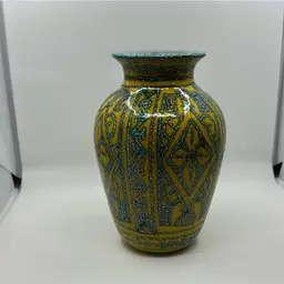 Alessio Tasca Mancioli Pottery Yellow Turquoise Italian MCM Vase