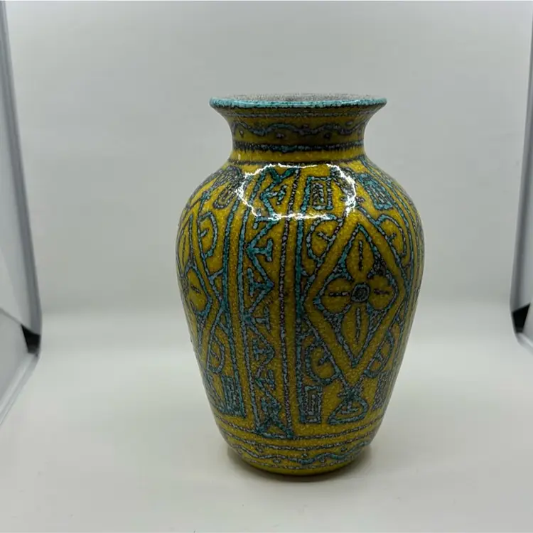 Alessio Tasca Mancioli Pottery Yellow Turquoise Italian MCM Vase