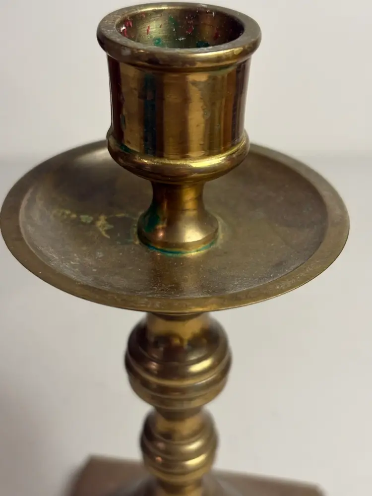 Vintage Square Base Brass Candlestick Holder Taper Candle Accent Decor 6 1/2"