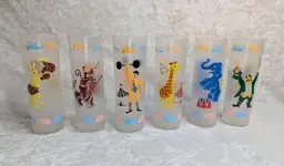 Set Of 6 Vintage Libbey Frosted Carousel Circus Iced Tea Collins Tall Glasses Barware 50s Strong man Ring Master