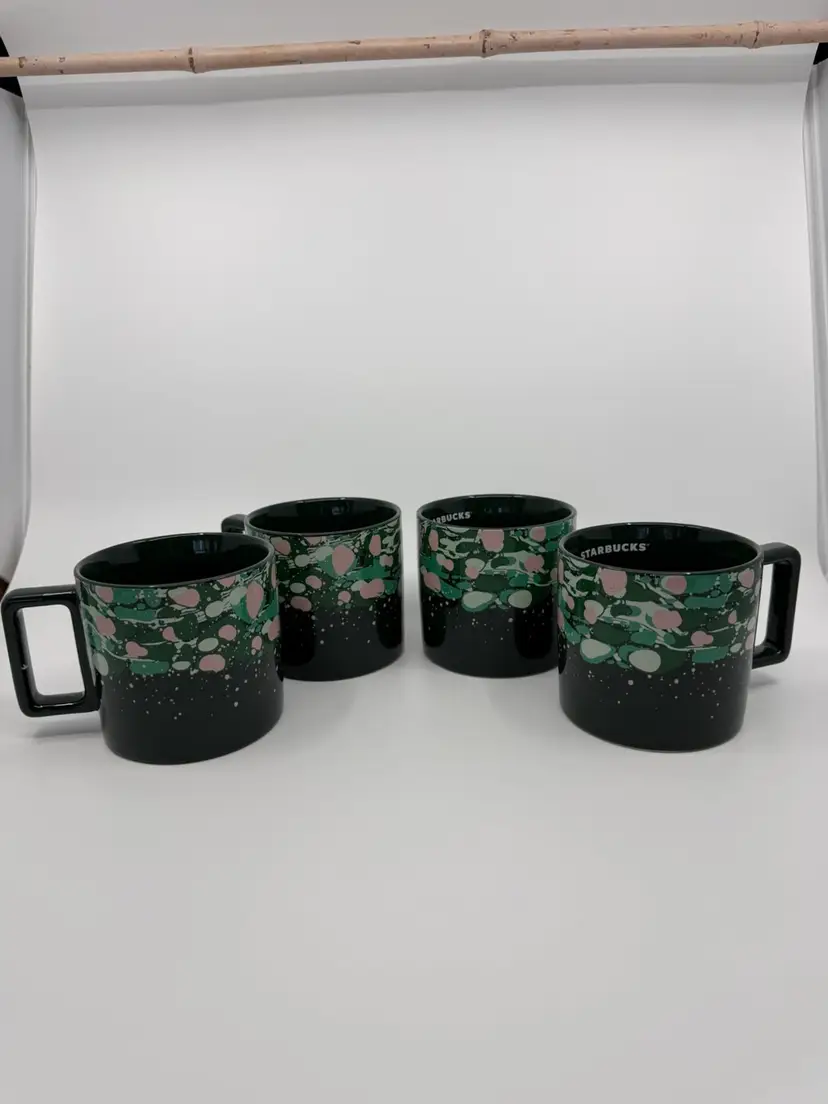4 Unused Starbucks Holiday 2022 Venetian Forest Ceramic Mugs 12 OZ