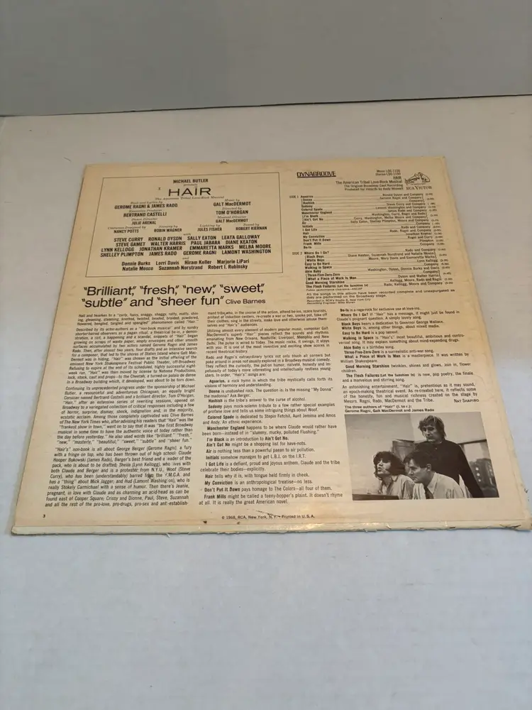 Vintage Vinyl "HAIR" Original Cast Recording 1968 by RCA Victor LSO-1150