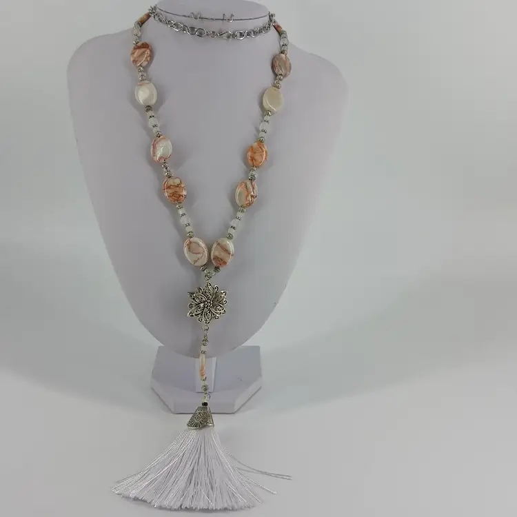 Three Red Line Marble Stone Necklaces