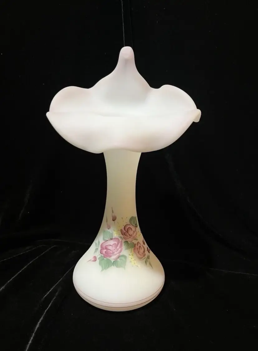 3250-Fenton Jack in the Pulpit Vase Hand Painted Rose Pink Artist Signed B Montgomery