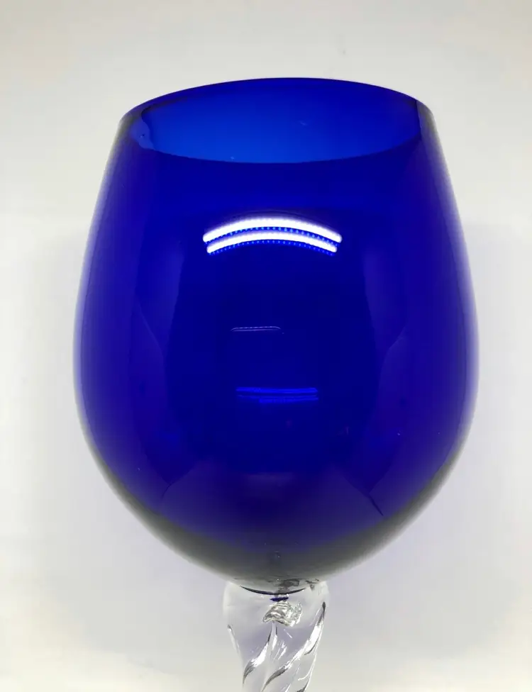 Hand-Blown Cobalt Blue & Twisted Glass Tall Goblet / Wine Glass
