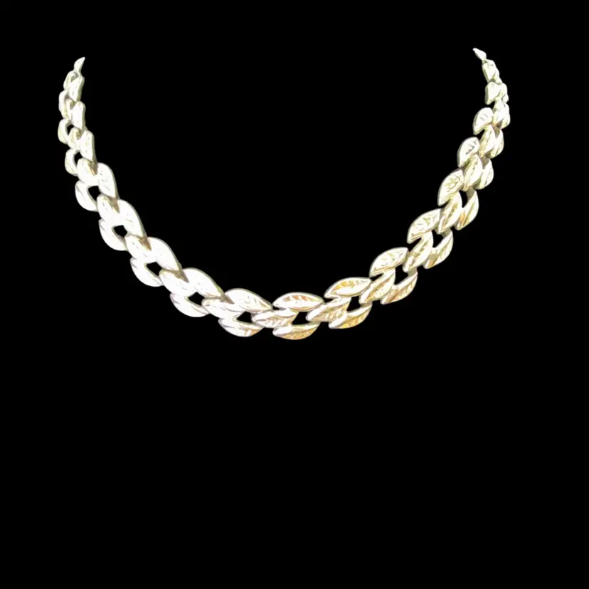 Vintage "Coro" Silver Tone Leaf Link Necklace with Tag & Signed