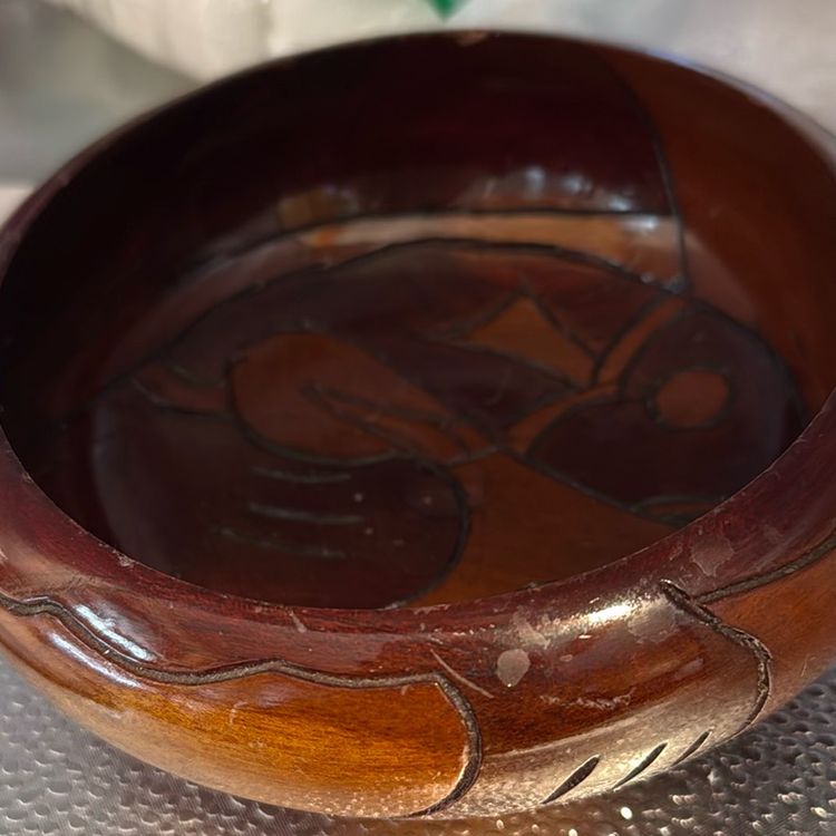 Vintage Teak Hand carved Wooden Bowl