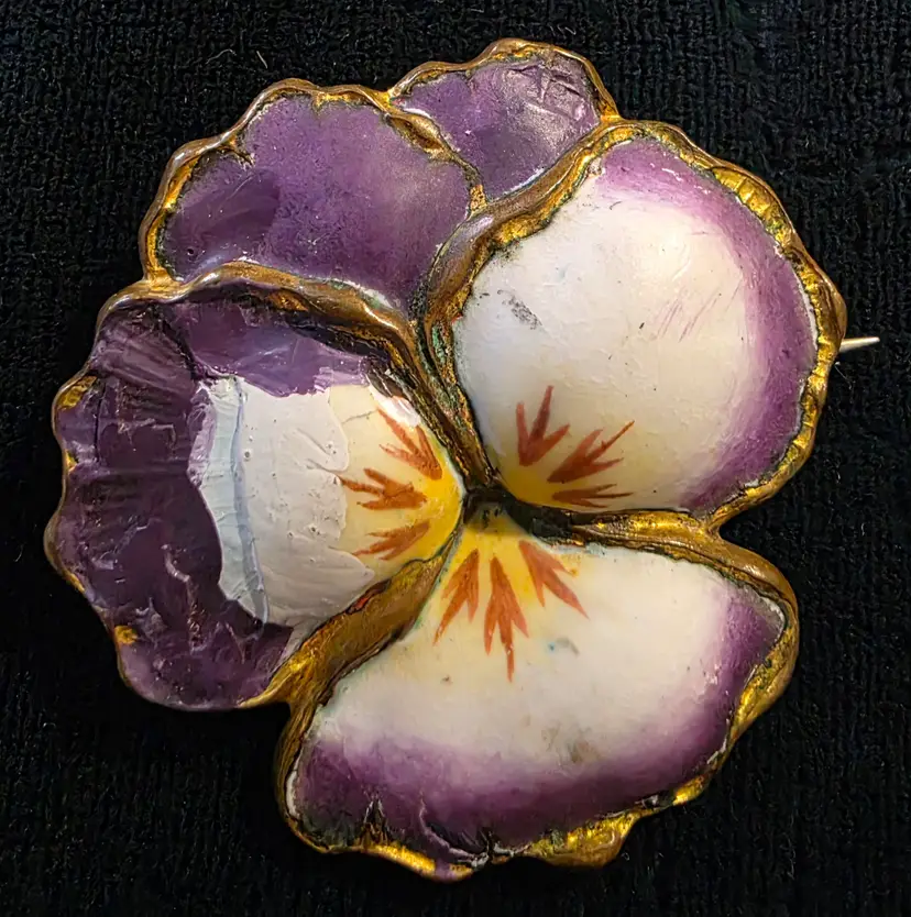 Antique Art Nouveau Enamel Pansy Brooch