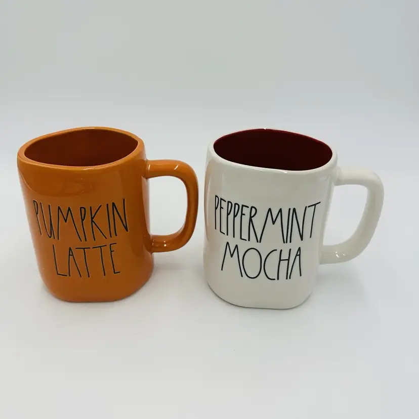 Rae Dunn Coffee Mugs Pumpkin Latte Peppermint Mocha Drinkware Ceramic Orange