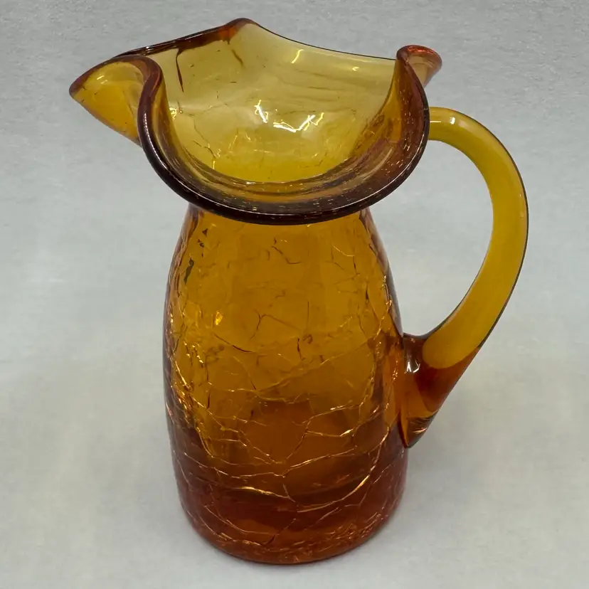 Amber Crackle Glass Pitcher