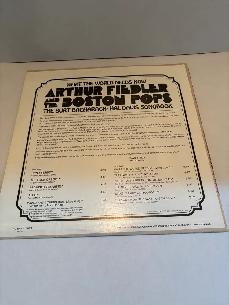 Vintage Vinyl Arthur Fiedler & the Boston Pops " What the World Needs Now" 1972