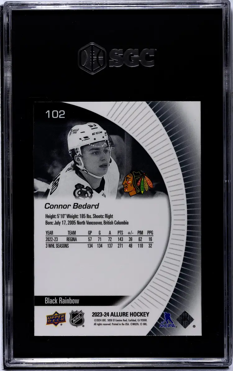 2023-24 Upper Deck Allure Connor Bedard Black Rainbow RC SP SGC 9.5